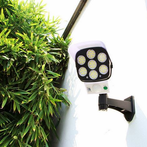 Lampe murale solaire avec capteur de présence humaine et caméra simulée, éclairage LED antivol étanche pour la maison. (1/5)
