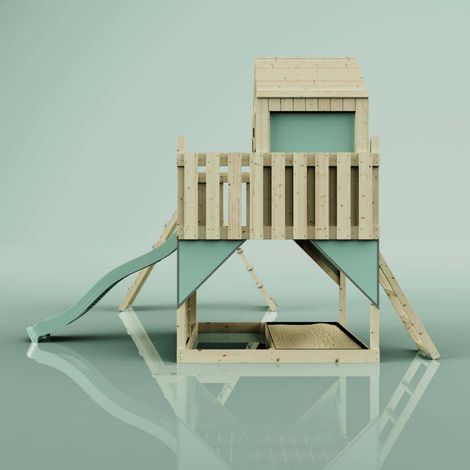 PolarPlay Spielturm Oscar aus Holz in GrünTrapezschaukel (1/5)