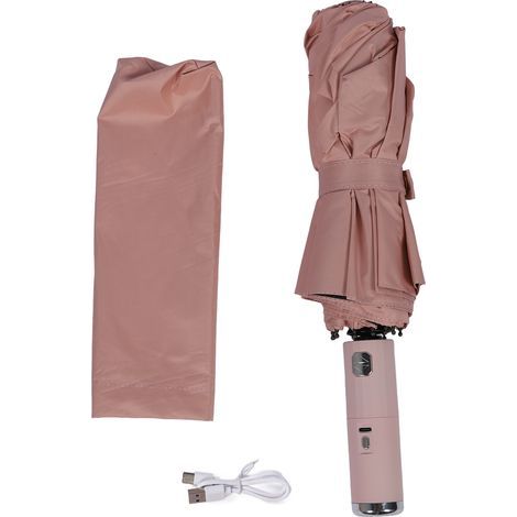 Automatic portable 10-sided parasol-fan, double-sided black fabric, pink – for sun and rain (1/5)