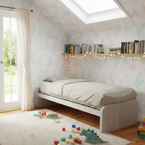 Letto singolo cameretta 80x190 con rete a doghe in acciaio e faggio - Rovere rock
