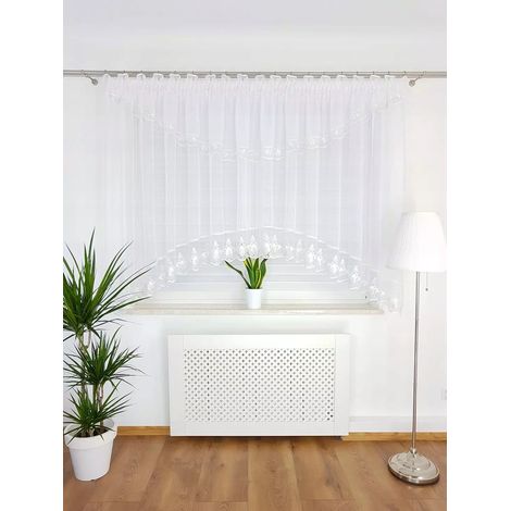 Rideau avec un lambrequin orné de broderies blanches (1/5)