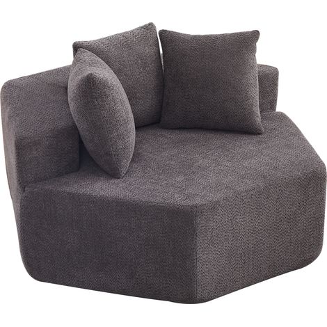 Fauteuil modulable hexagonal en tissu gris, assise moelleuse avec 3 coussins, design lounge polyvalent pour composer votre salon moderne CHICFURN (1/5)