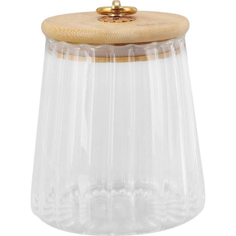 Boîte à thé en verre de 580 ml, récipient de conservation transparent avec couvercle hermétique en bambou pour plan de travail. (1/5)