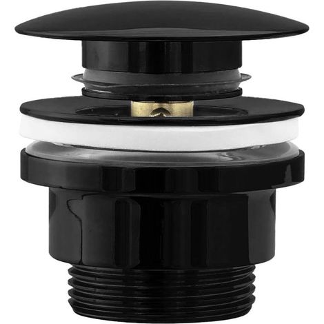 1 - Ablaufgarnitur für Handwaschbecken - Schwarzmessing - Pop-Up-Klick-Klack-System mit Überlauf für 45-mm-Waschbecken, Hochglanzschwarz (1/4)