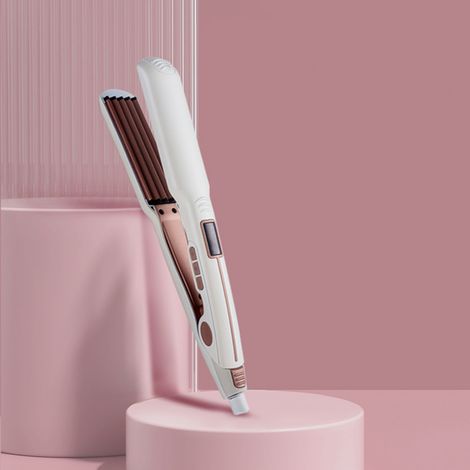 Lisseur à cheveux Fluffy (blanc) avec fer à friser d'angle numérique LCD certifié PSE (1/5)