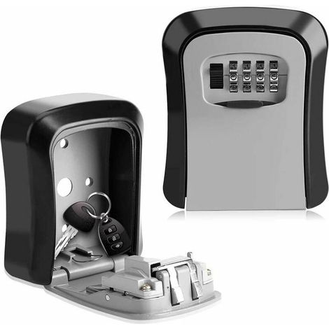 Key Lock Box Wall Mount 4-Combination Key Storage Lockbox Locked Combination Key Waterproof Safe Box for Outside Wall Mount 5 Key Large Capacity (1/5)