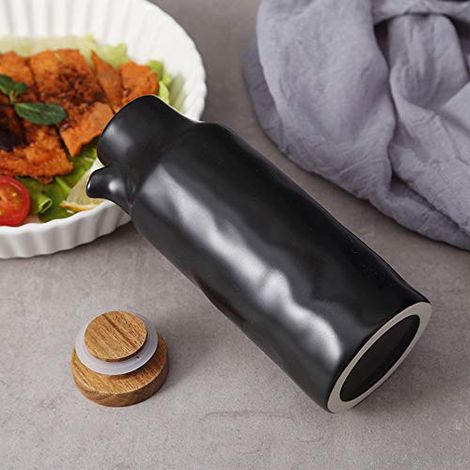Flacon distributeur d'huile en céramique, bouteille d'huile de 400 ml, bidon d'huile anti-goutte, récipient pour huile d'olive, pot à épices avec couvercle (1/2)