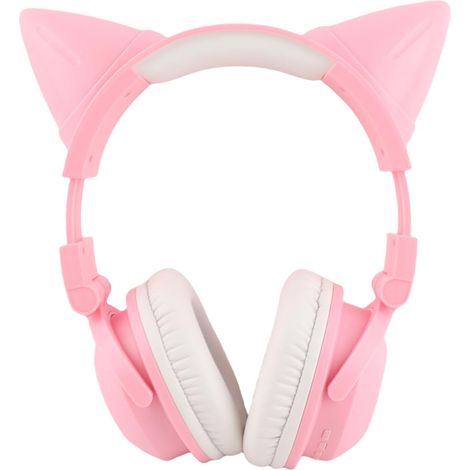 Casque Stéréo pour Enfants avec Oreilles de Chat Casque Filaire sans Fil Bluetooth avec Micro à Lumières LED (Pink) (1/5)