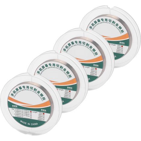 Quatre rouleaux de fil de découpe pour écrans de téléphones portables, de 100 mètres de long, fabriqués en acier au carbone et au molybdène haute résistance, avec un diamètre de fil de 0,05 mm. (1/5)
