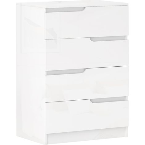 Commode moderne blanche 4 tiroirs en bois avec dispositif anti-basculement et patins de protection (1/5)