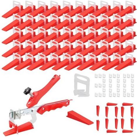Système de Nivellement Carrelage, Kit de Nivellement pour Carrelage 1 Pince, 300 2mm Clips, 100 pièces Cales réutilisables Ensemble, Kit de Niveleur Carrelage pour Les Professionnels (1/5)