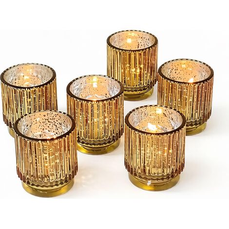 Lot de 6 photophores Vintage en Verre côtelé doré pour décoration d'automne, décoration bohème, décoration d'étagère, Cadeau d'hôtesse ou décoration d'intérieur (1/5)