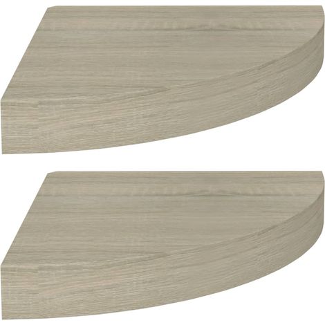 Étagères d'angle murales 2 pcs，Étagère flottante chêne 25x25x3,8 cm MDF CFW39626 (1/5)