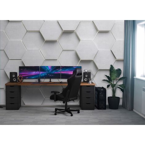 Fototapete Hexagone Grau 3D-Optik, für Jugendzimmer, 350 x 250 cm – Komplettset inkl. Kleister & Anleitung (1/5)