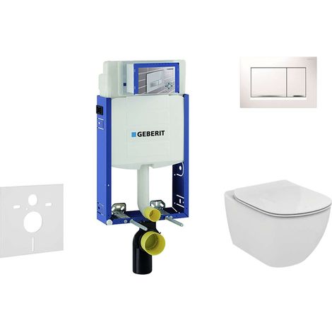 Geberit Combifix - Modulo di installazione per WC sospesi con placca di comando Sigma30, bianca/cromo lucido + WC e copriwater, Ideal Standard Tesi 110.302.00.5 NF5