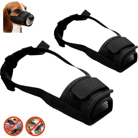 Lot de 2 muselières pour chien - Muselière pour grand chien - L : 10,2 cm x 9,5 cm x 2,4 cm - XL : 14,5 cm x 9,3 cm x 1,8 cm - Réglable - Noire - Permet de haleter, boire et aboyer - Modèle en maille (1/5)