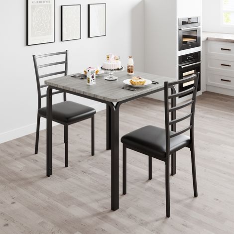 Table à Manger avec 2 Chaises, Ensemble Table et 2 Chaises, Table de Cuisine pour 2 Personnes, en MDF et Métal,gris ,74 X 74 X61 CM (1/5)