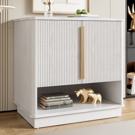 Meuble à chaussures moderne 60x40x61 cm - 2 portes - Étagères ouvertes - Finition imitation bois - MDF - Blanc