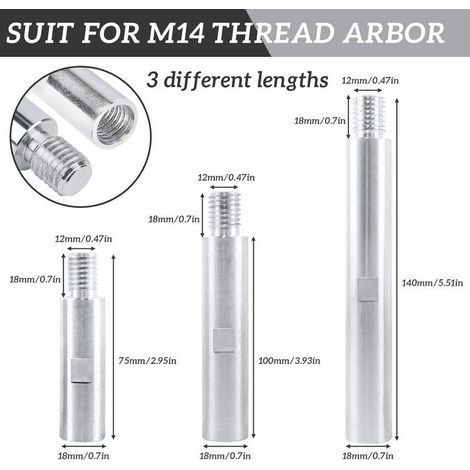 3 Pièces Bielle d'Extension de Meuleuse d'Angle, M14 Rallonge de Meuleuse d'Angle, Barre de Connexion pour Polisseuse 75mm, 100mm, 140mm Adaptateurs B (1/4)