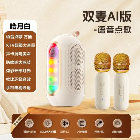 Enceinte Bluetooth (blanche), enceinte karaoké sans fil avec microphone intégré (1/5)