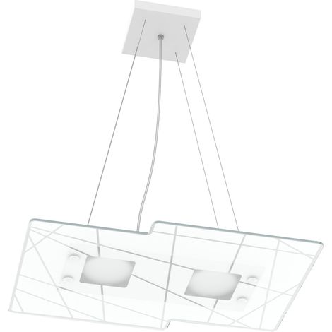 Lampadario Contemporaneo Focus Metallo Bianco Vetro 2 Luci Gx53
