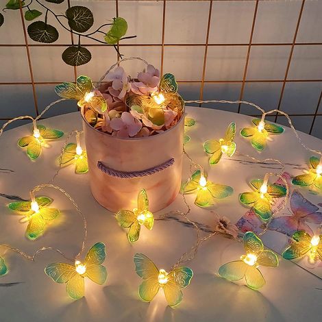 Guirlande Lumineuse Papillon - 10 LED - Alimentation Piles - Pour Intérieur Extérieur - Décoration Fêtes Mariages Jardins - 1,5 m (1/5)