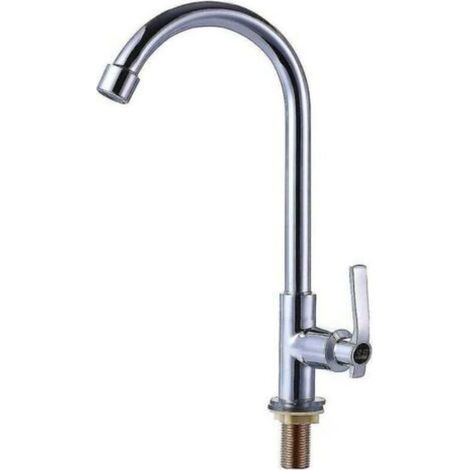 Robinet de cuisine à arc élevé 10cm – Acier inoxydable – Montage sur pont – Bec pivotant 360° – Pour évier et camping-car (1/4)
