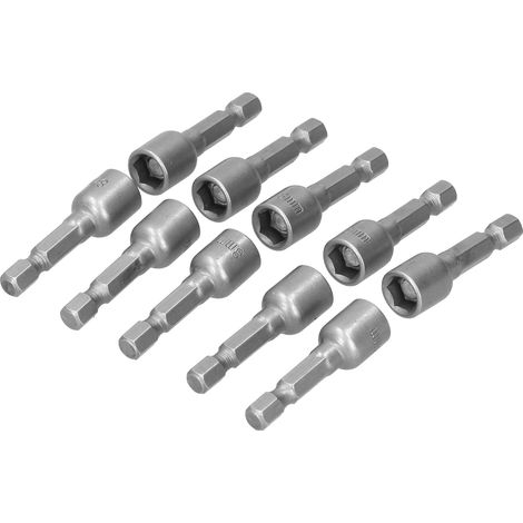 458mm chrome vanadium hexagonal socket with strong magnet and high-strength nut, pistol drill bit, electric pneumatic wrench socket, 10 pieces (1/5)