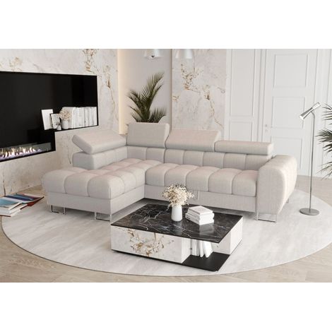 Ecksofa Schlafsofa BASTIEN in Stoff Gemma Hellgrau Ottomane Links