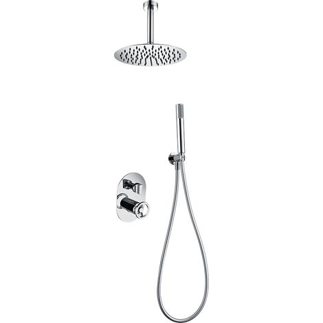 Colonna Doccia Incasso con Monocomando  Modello VESUBIO  Pioggia di dimensioni Standard  Colore Grigio Finitura Cromo [ IMEX® ]