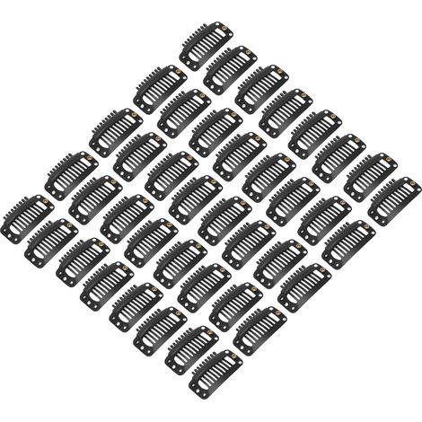 40 attaches à cheveux en acier inoxydable, peigne 9 dents pour extensions capillaires, accessoires coiffure DIY noir 1,3 pouces (1/5)