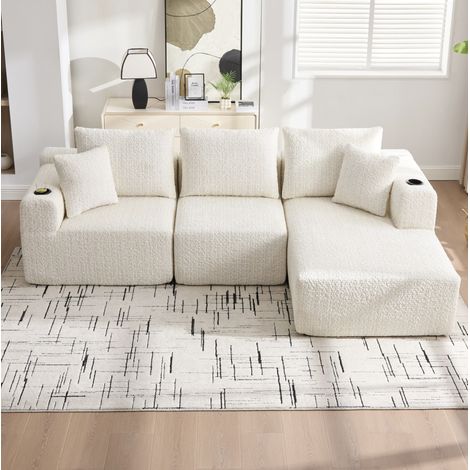 3-Sitzer Ecksofa 261x165x80.5 cm Beige Chenille modular ohne Montage mit Seitentaschen (1/5)