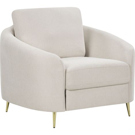Sillón retro tapizado patas curvas doradas tela beige claro Trosa (1/5)