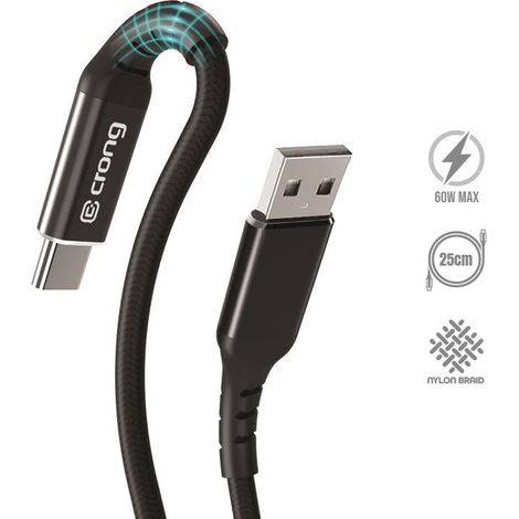 Crong Armor Link – 60 W 3 A USB-A auf USB-C Power Delivery Schnellladekabel 25 cm (schwarz) (1/5)