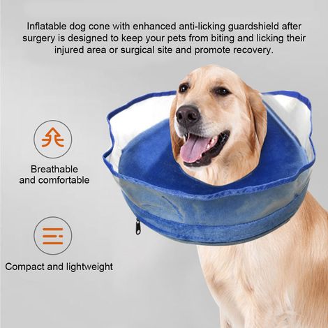 Collier gonflable pour chiens XX Modèle [Guardshield] anti-léchage souple post-opération, ajustable taille M/L avec protection renforcée. (1/4)