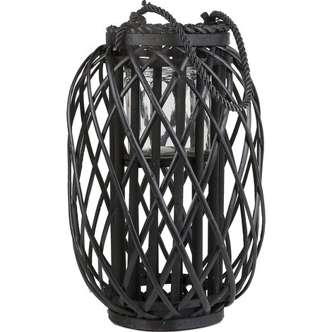 Linterna decorativa de madera negra 40 cm adorno farol candelero Mauritius