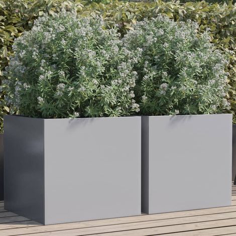 2 pcs Jardinière  Pot de Fleurss argenté 49x47x46 cm acier galvanisé CVW27730 (1/5)