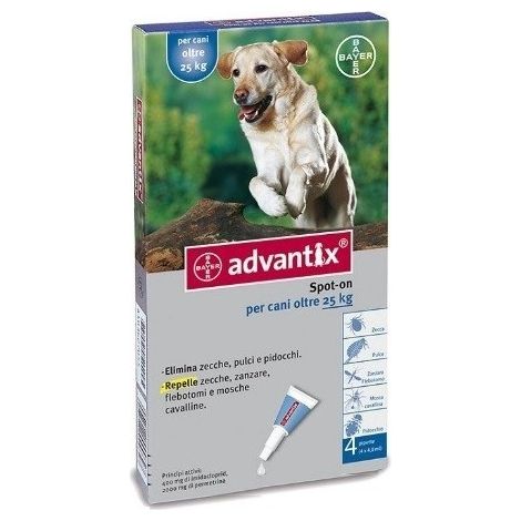 Advantix Pipetas Anti Parásitos, Pulgas y Garrapatas para Perros Grandes (+25 kg) - 4 Pipetas x 4,0 ml