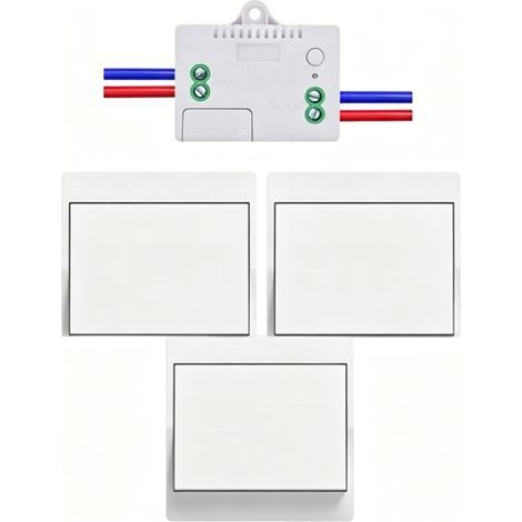 Interrupteur sans fil 3 pièces – Portée 50m – Auto-alimenté – Récepteur RF 433 MHz – 10A pour lampes et appareils connectés (1/5)