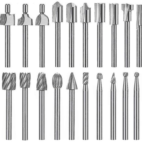 Ensemble de 20 fraises à graver en carbure HSS pour défonceuse Dremel, queue de 3 mm (1/8"), compatibles avec les outils rotatifs Dremel Proxxon. (1/5)