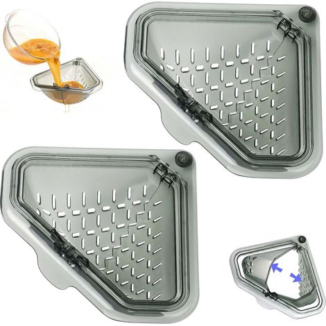 Lot de 2 égouttoirs triangulaires pour évier, rangement facile des déchets alimentaires, égouttoir amovible, passoire gain de place, filet pour laver les légumes et (1/5)