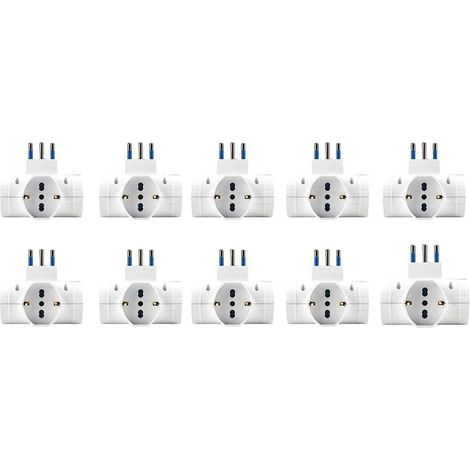Adattatore Tripla Spina 16A con 3 Prese Universali Ita 10A/16A Schuko 16A 250V Max 1500W Bianco