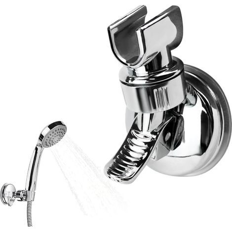 CCYKXA Shower Head Holder with Suction Cup, Adjustable and Removable Shower Head Mount, 360° Rotating Suction Cup Shower Holder, Shower Accessory for Home, Hotel, Bathroom, No Drilling Required (Silve