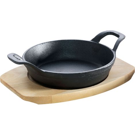 Gusseisenkuss® Gusseisenpfanne mit Griffen und Holzuntersetzer Ø 18 cm Gusspfanne Gusseisen