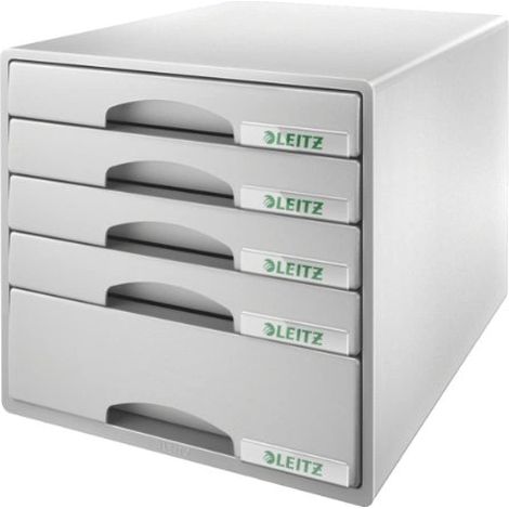 Leitz Plus Cassettiera a 5 Cassetti, Organizer per Riporre Documenti, Cataloghi e Riviste in Formato A4, Adatta per Casa e Ufficio, Grigio, 52110085 (1/2)