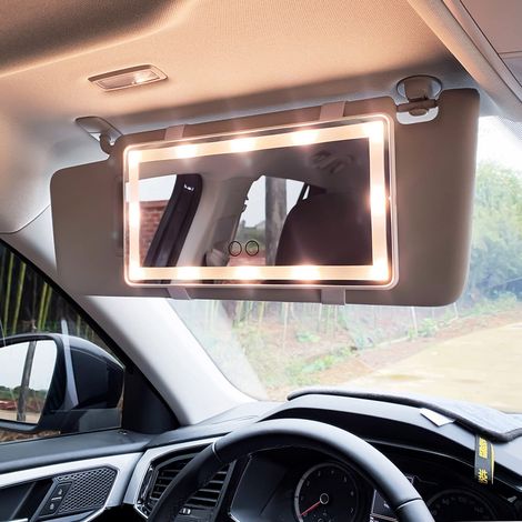 Specchio per auto a LED, specchio per il trucco per auto, ricarica USB, dimmer non polare, tre modalità di illuminazione, specchio per il trucco con parasole per auto a LED, bianco (1/4)