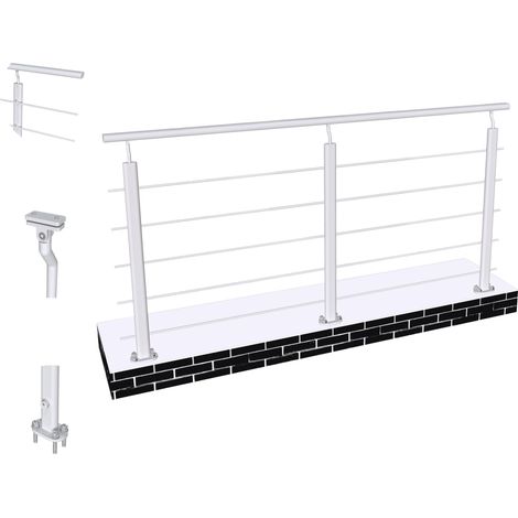 Océan Garde-corps Aluminium argenté 200cm - Rampe d'escalier 200cm - Fixation à plat  (5 traverses +1 main courante) - Pour tous espaces