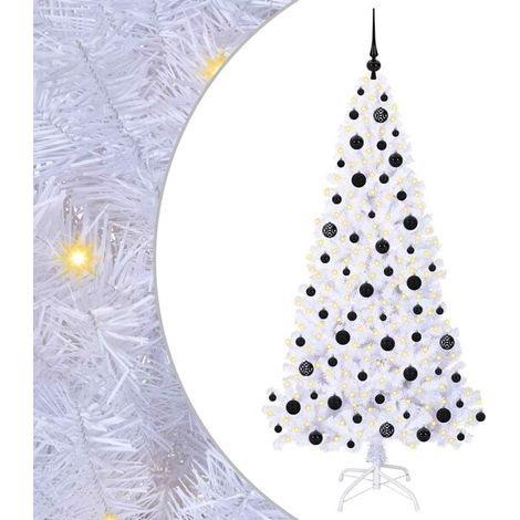 Sapin de Noël artificiel avec 300 lumières LED blanches, 180 cm de haut, en PVC et acier. (1/5)