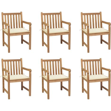 Sillas de jardín 6 uds madera maciza de teca cojines crema