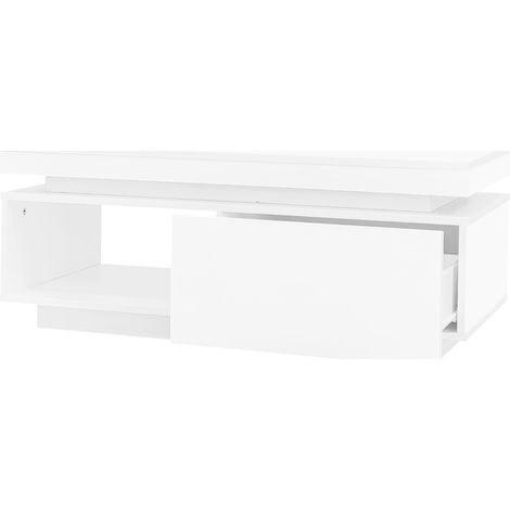 Mesa de centro moderna de alto brillo con LED, 100 x 50 x 40,3 cm, blanca, con cajón, HOMVRA (1/5)